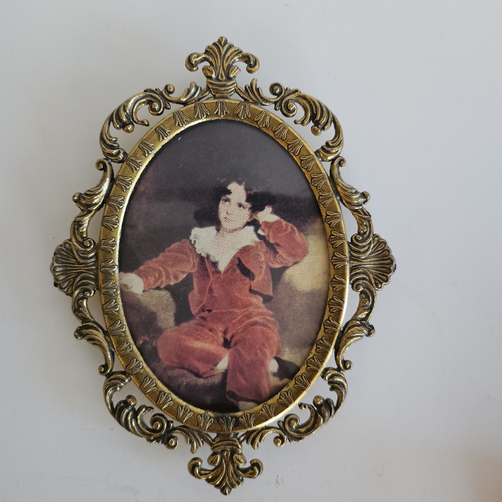 Vintage Italian brass ornate oval picture frame little boy gallery wall
